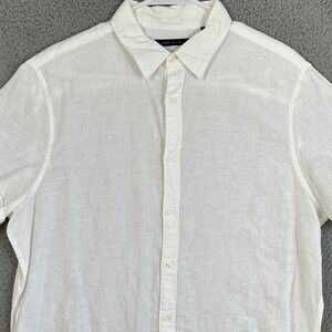 Perry Ellis Linen Blend Shirt Button Up Mens Large White Short Sleeve Casual